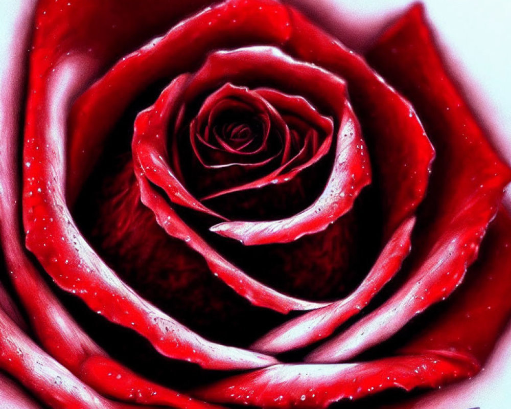 Detailed Drawing of Red Rose with Water Droplets on Petals