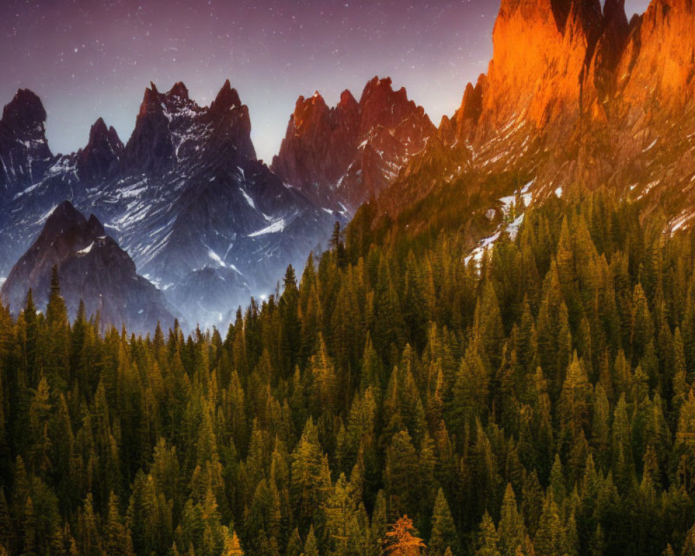 Majestic mountains at dusk with golden sunset glow.