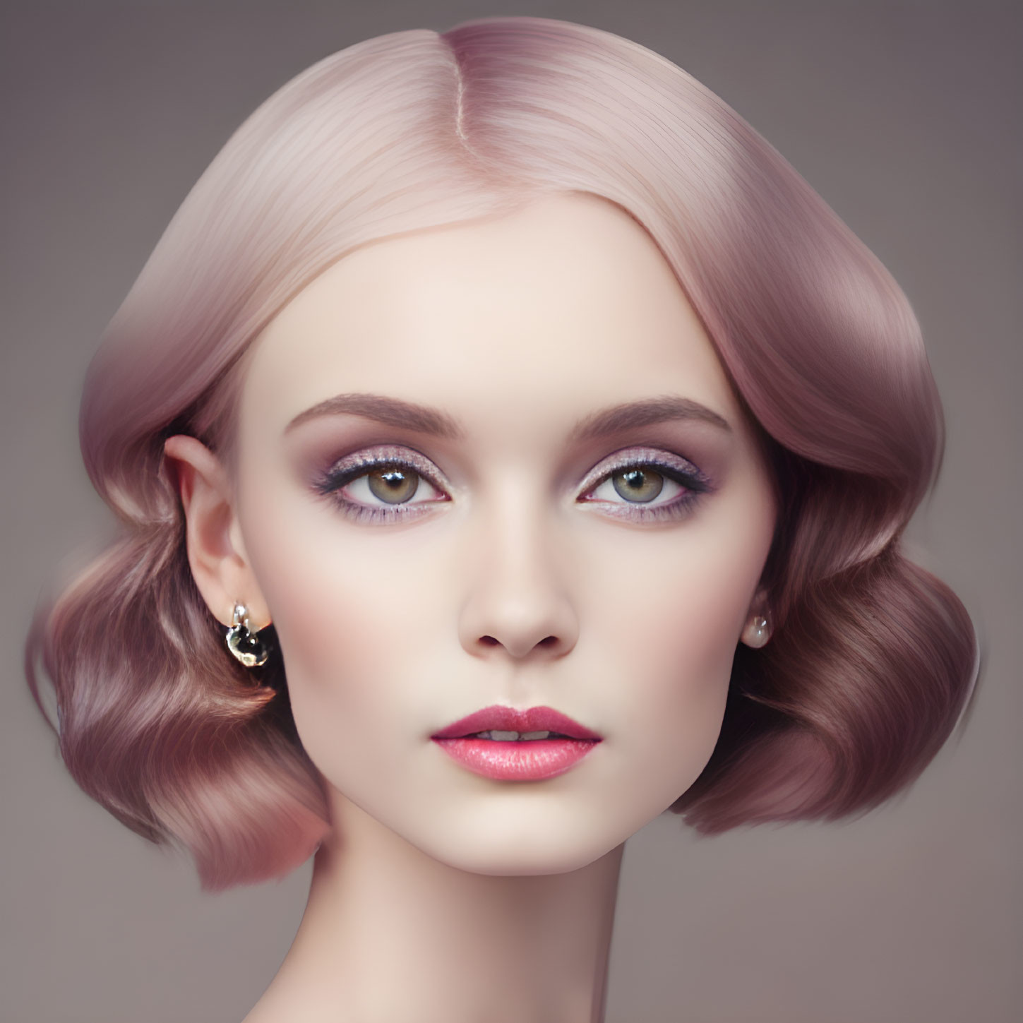 Portrait of Woman with Short Pastel Pink Hair and Makeup