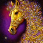 Horse adorned with gold jewelry in cosmic setting