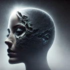 Cosmic-themed digital art of human head profile with galaxies.