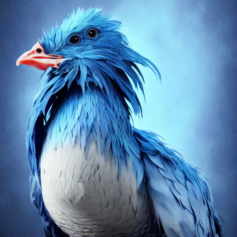 Vibrant bird with blue and white feathers, orange beak