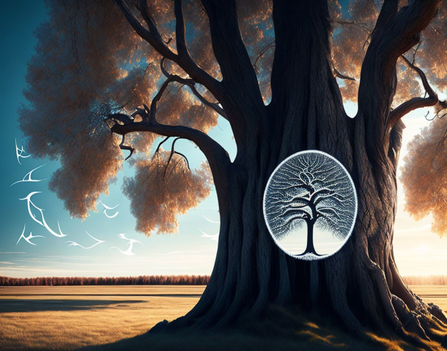 Majestic tree with circular emblem symbolizing connection