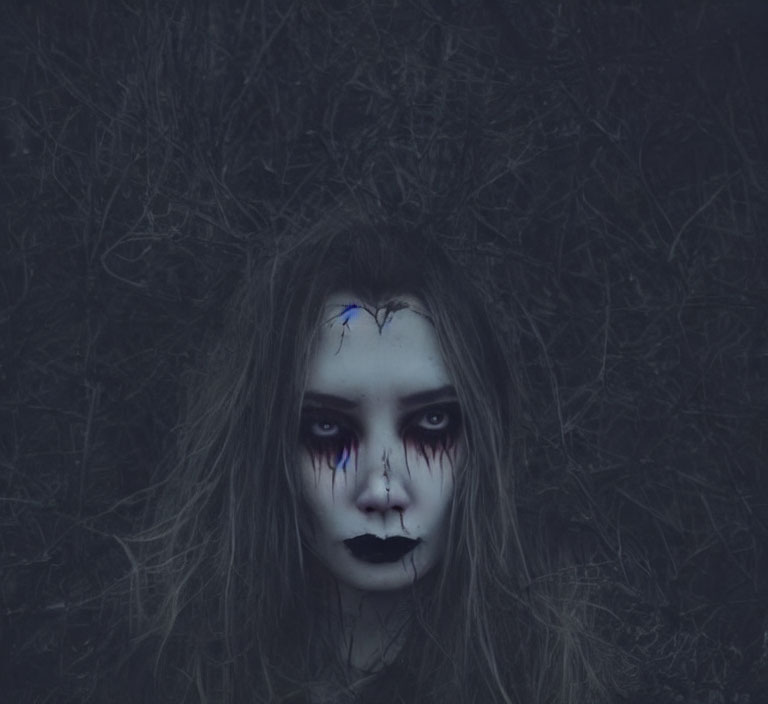 Dark Gothic Makeup Against Gloomy Background