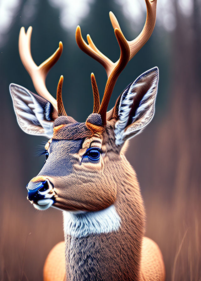 Majestic antlered deer in forest close-up