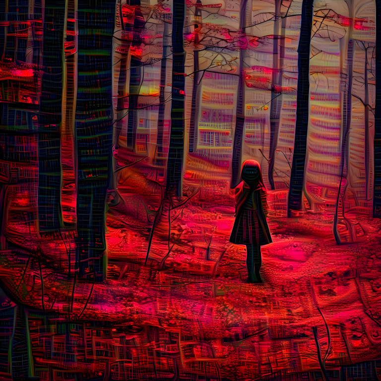 girl in red forest