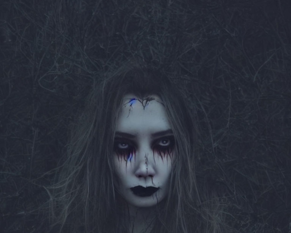 Dark Gothic Makeup Against Gloomy Background