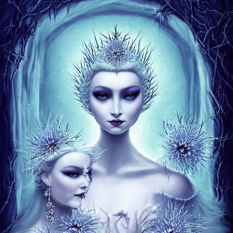 Ethereal figures with pale blue skin and thorny crowns under dark arch