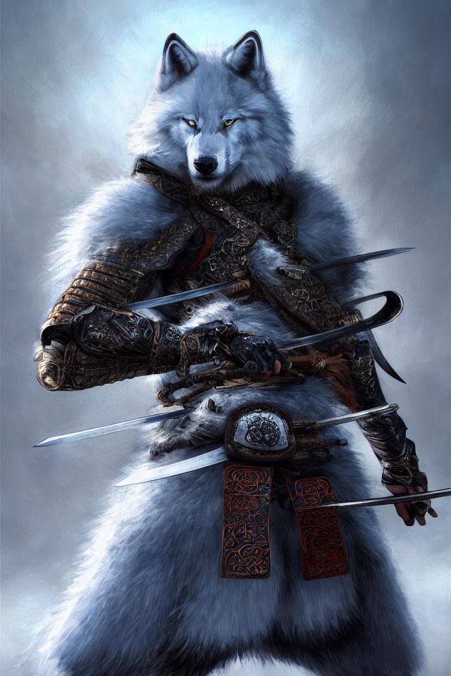 Anthropomorphic Wolf Warrior in Medieval Armor with Sword