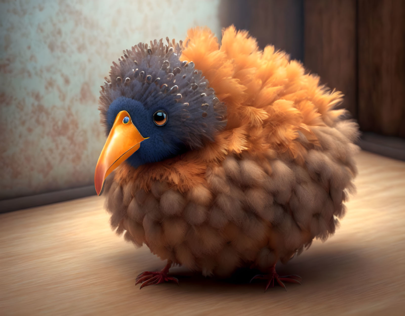 Colorful Cartoon-Style Fluffy Chicken Creature