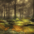 Enchanting forest scene with lush greenery and small creatures