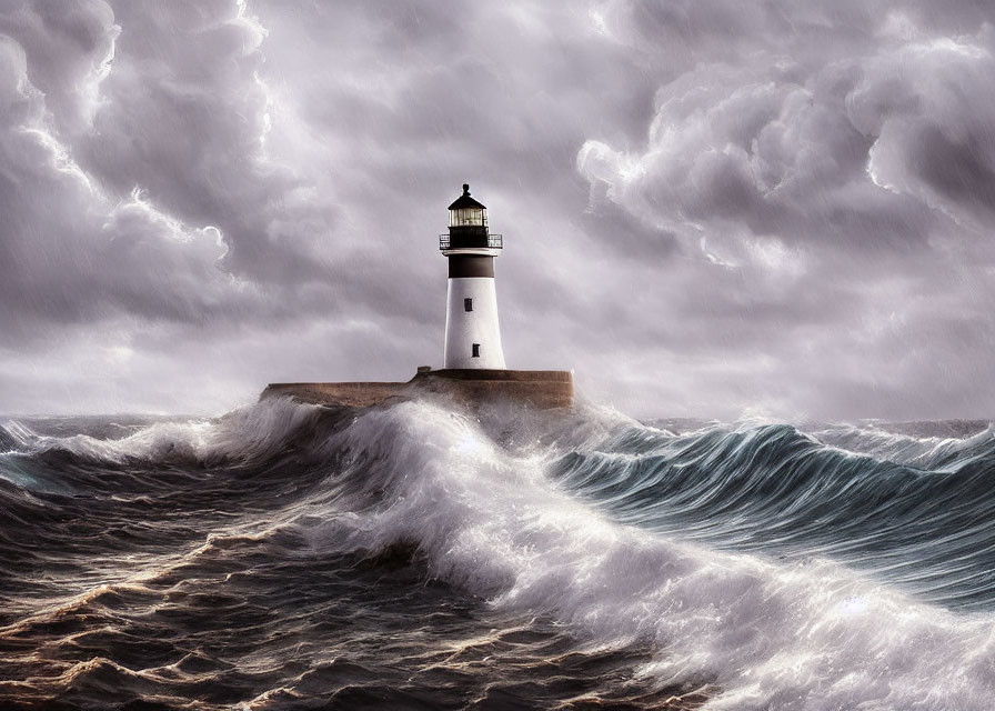 Dramatic stormy sky over resilient lighthouse