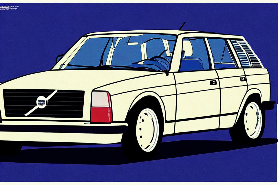 Classic White Station Wagon Illustration on Blue Background