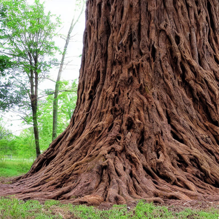 Majestic tree trunk with textured bark and sprawling roots