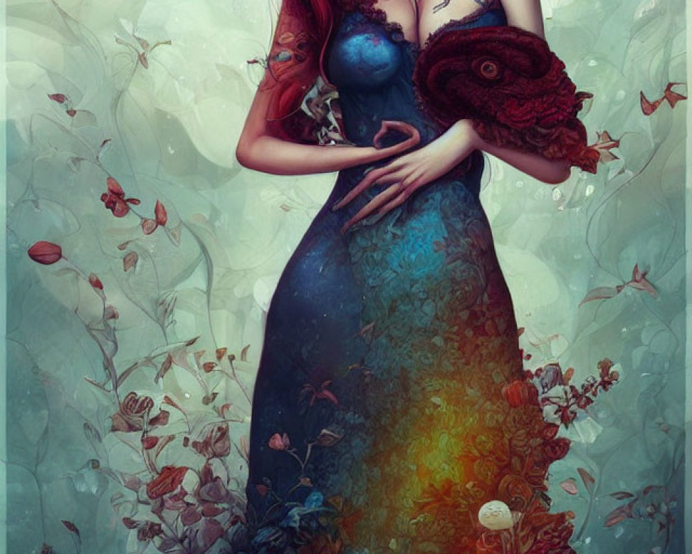 Surreal portrait of a woman in cosmic dress with ethereal surroundings