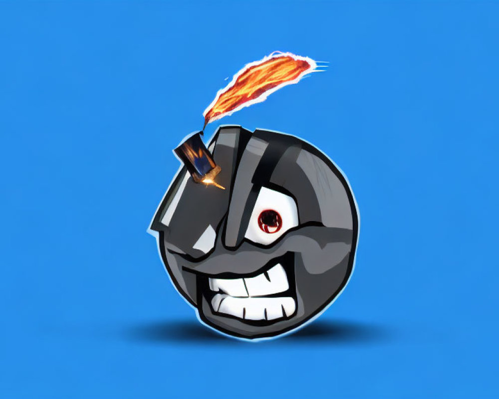 Cartoon Bomb with Menacing Face on Blue Background