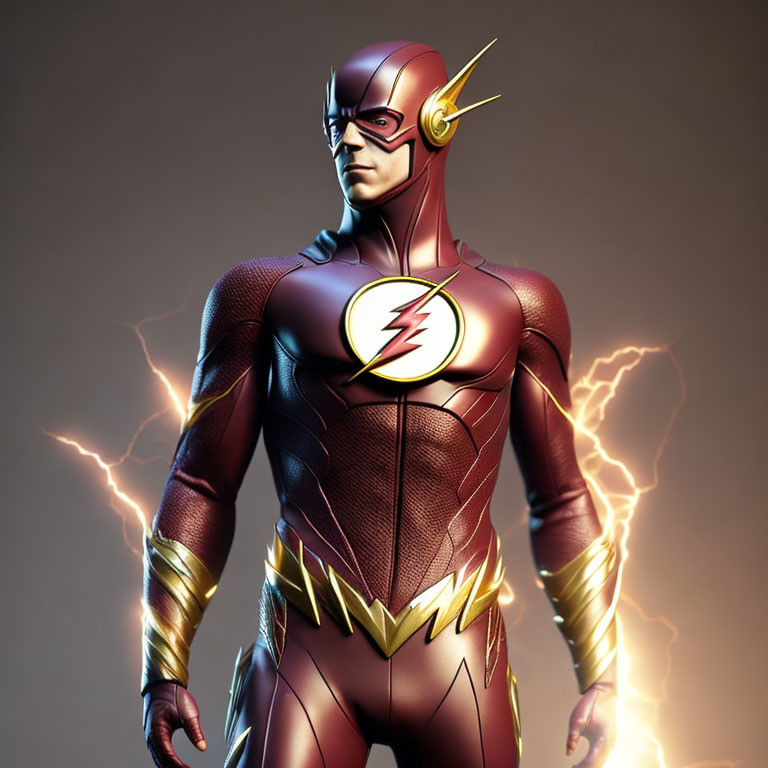 Dynamic Digital Artwork of The Flash in Red & Gold Costume