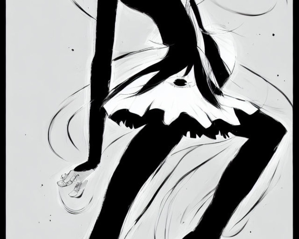 Stylized monochrome anime character with dynamic hair and confident pose