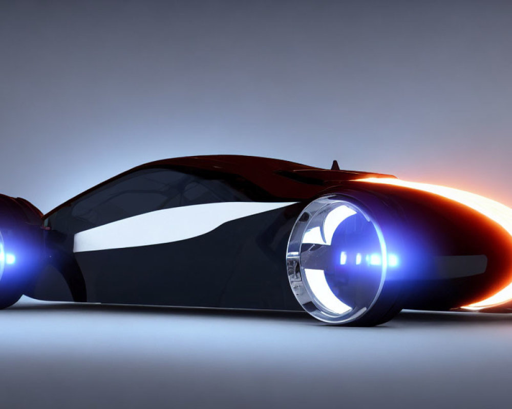 Sleek Black and Red Futuristic Car with Oversized Illuminated Wheels