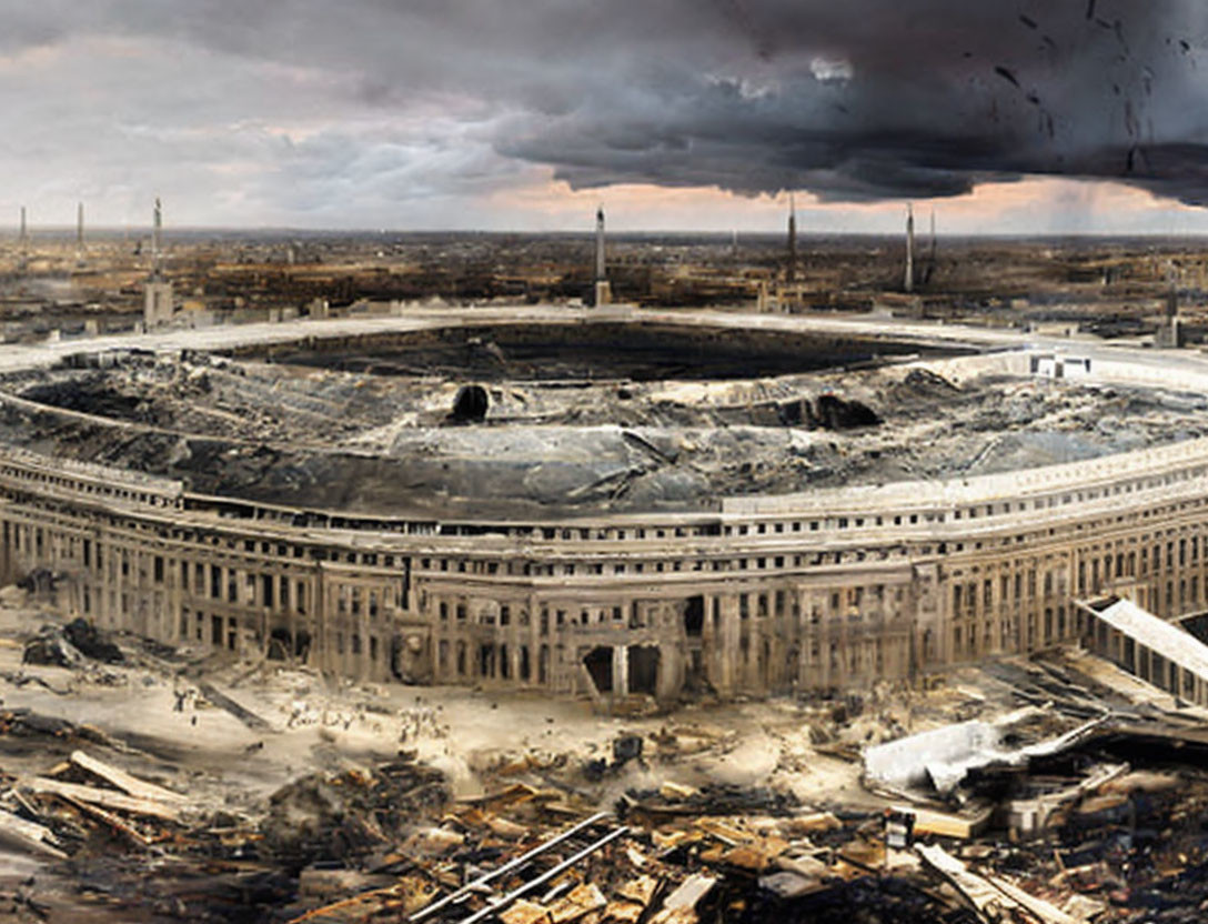 Large Circular Devastated Building in Post-Apocalyptic Scene