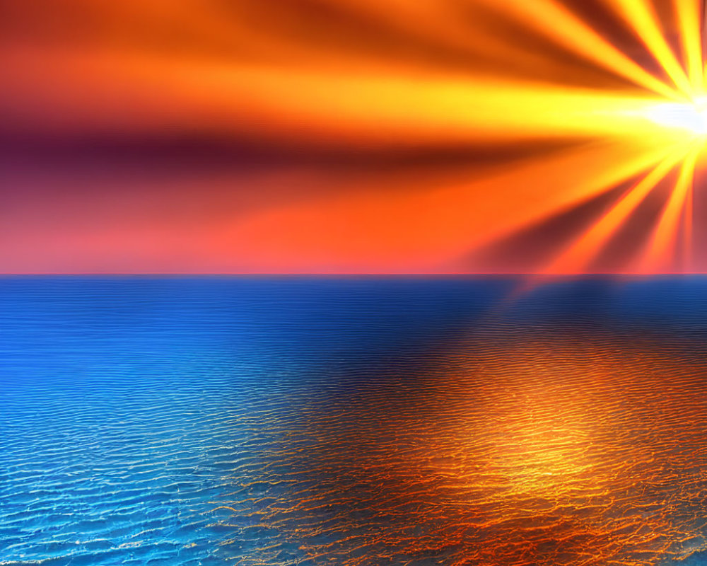 Scenic ocean sunset with radiant sunbeams and rippling water