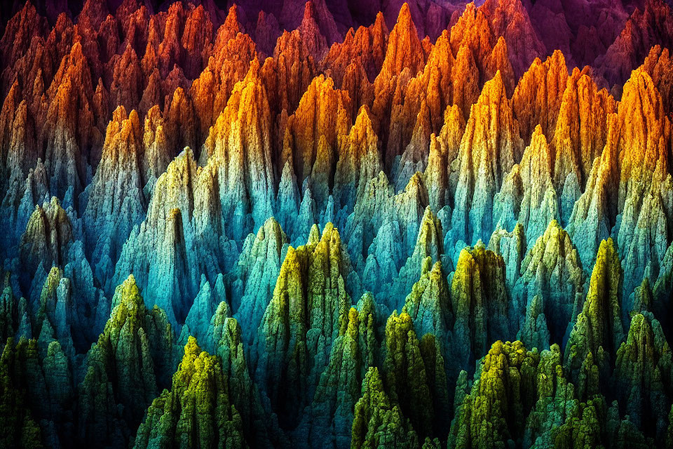 Colorful Mountain Ridges in Orange, Yellow, and Blue