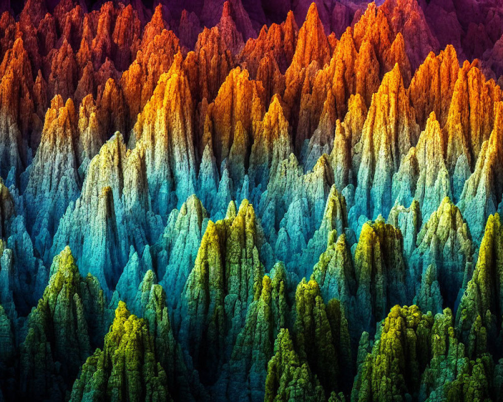 Colorful Mountain Ridges in Orange, Yellow, and Blue