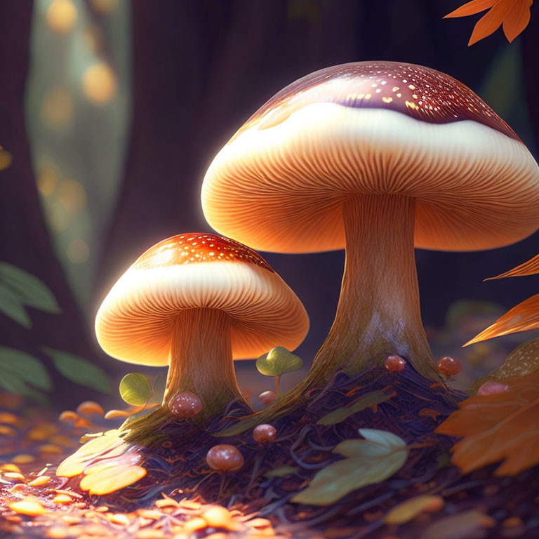 Luminescent mushrooms in vibrant fantasy forest scene