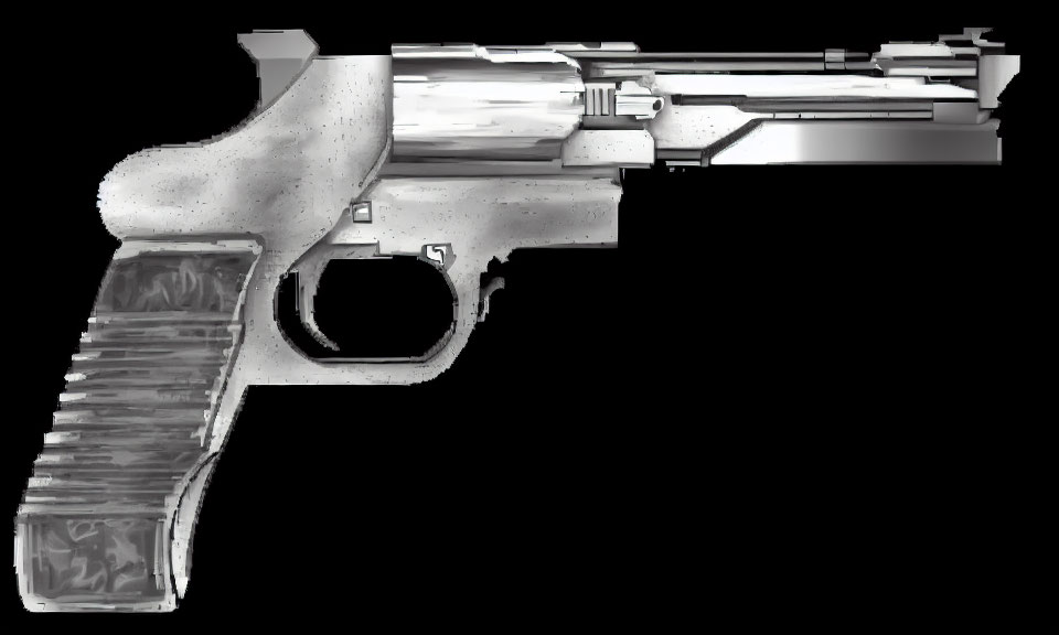 Detailed X-ray of handgun internal mechanisms and bullet chamber