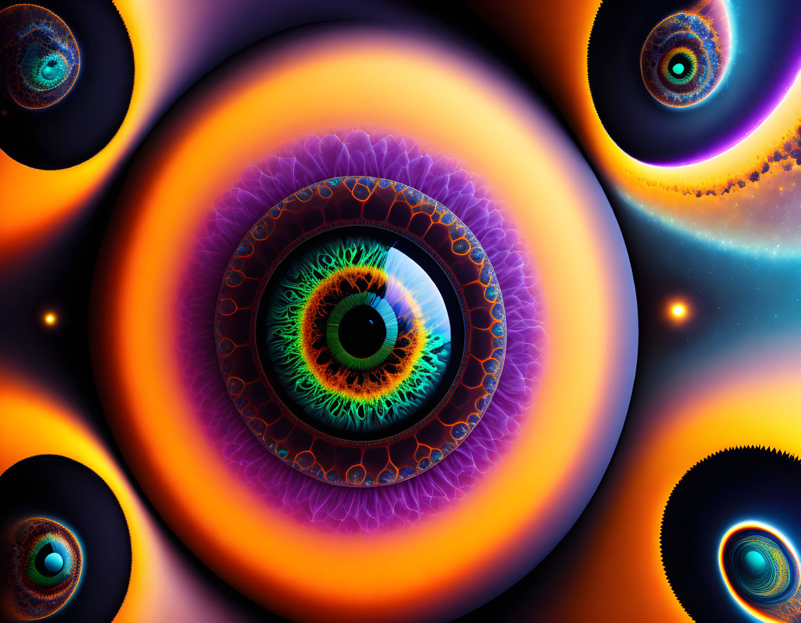 Colorful Abstract Art: Vibrant Eye Patterns on Cosmic Background