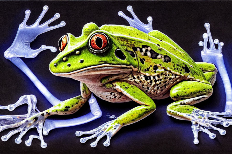 Colorful Illustration of Green Frog with Red Eyes in Water Splash Theme