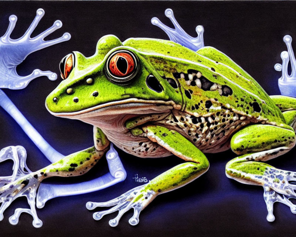 Colorful Illustration of Green Frog with Red Eyes in Water Splash Theme