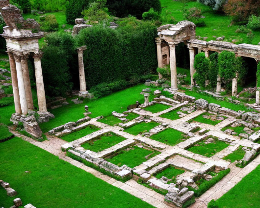 Weathered Ancient Roman Ruins Amid Lush Greenery