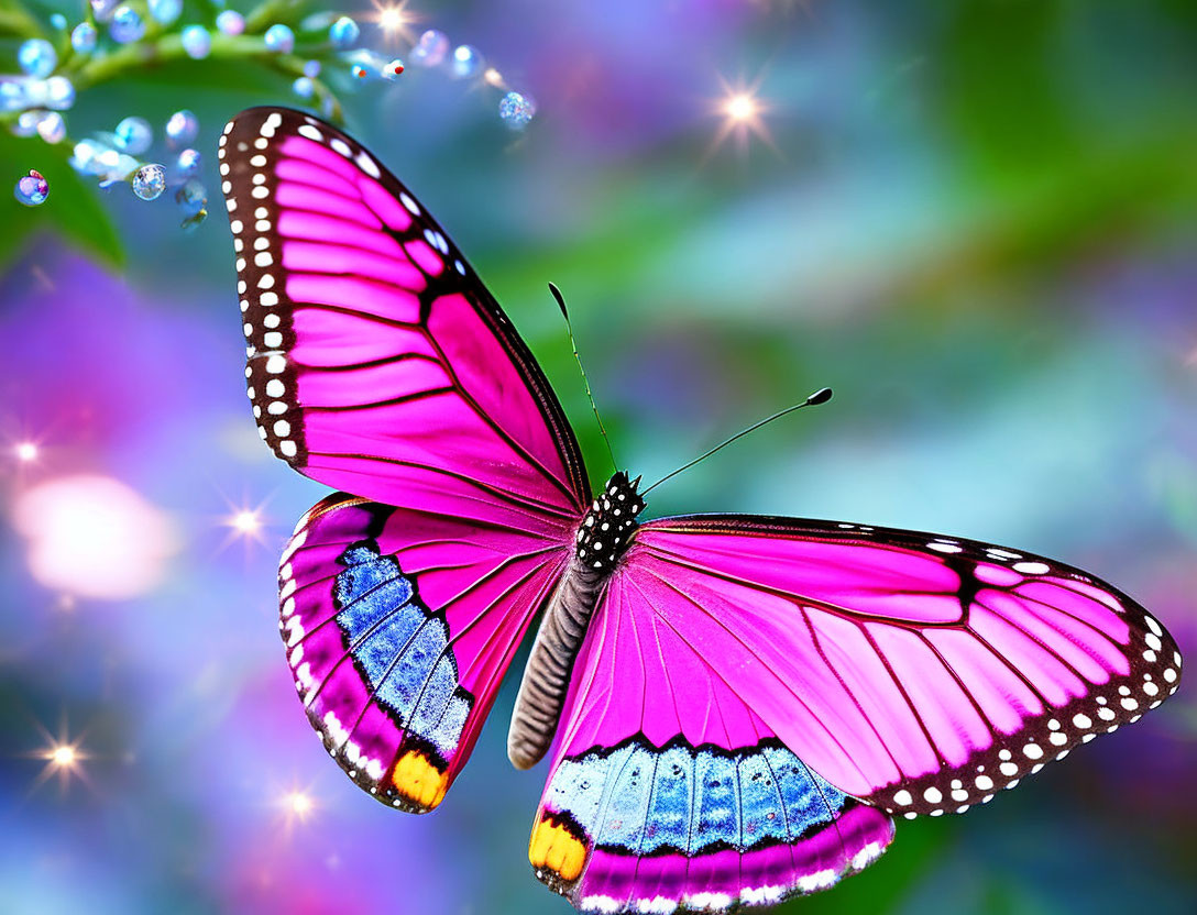 Colorful Butterfly with Spread Wings in Magical Nature Scene