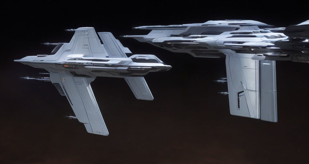 Sleek grey and blue futuristic spaceships in space