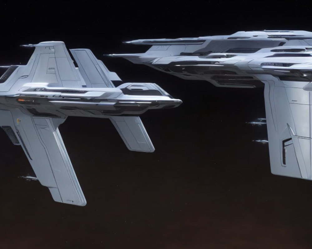 Sleek grey and blue futuristic spaceships in space