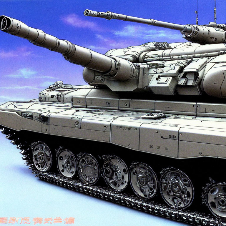 Detailed Military Tank Illustration on Blue Background