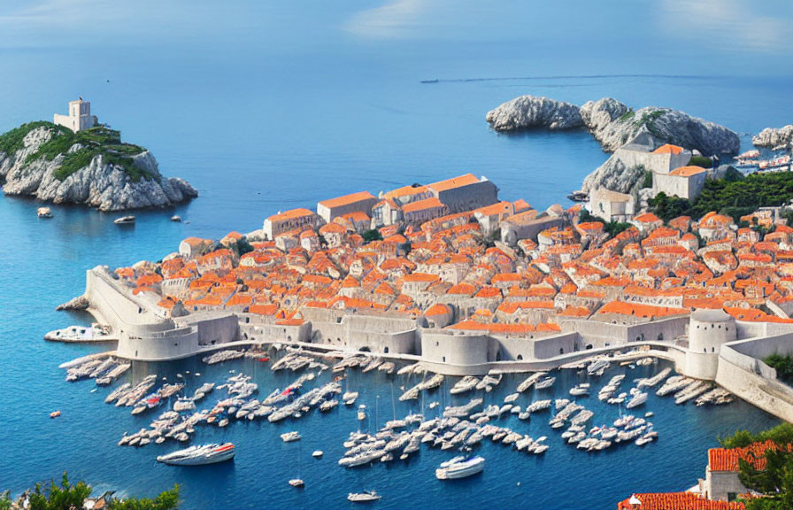 Dubrovnik Old Town: Orange Roofs, Medieval Walls, Harbor & Adriatic Sea