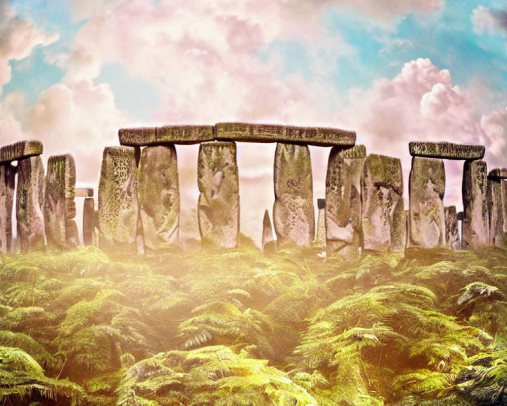 Ancient Stonehenge in Green Landscape with Dramatic Sky