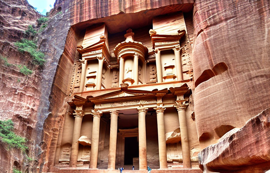 Sandstone Facade of Al-Khazneh in Petra, Jordan with Ornate Carvings