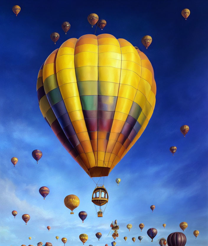 Colorful Hot Air Balloons Ascending in Clear Blue Sky