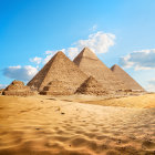 Giza Pyramid Complex in Desert with Starry Sky at Dawn