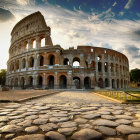 Surreal painting: Colosseum with anthropomorphic pencils in jungle setting