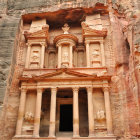 Sandstone Facade of Al-Khazneh in Petra, Jordan with Ornate Carvings