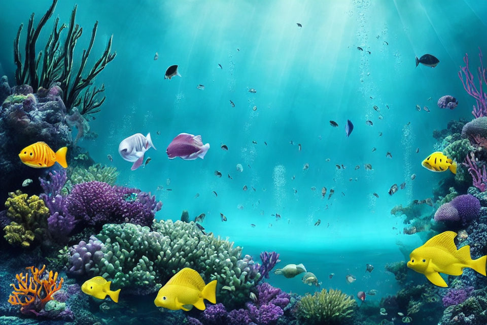 Colorful Fish Swimming in Vibrant Underwater Coral Reef Scene