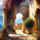 Sunlit archway and sea view in tranquil coastal scene