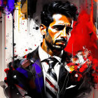 Colorful Abstract Artwork of Man in Suit with Dynamic Splash Effects