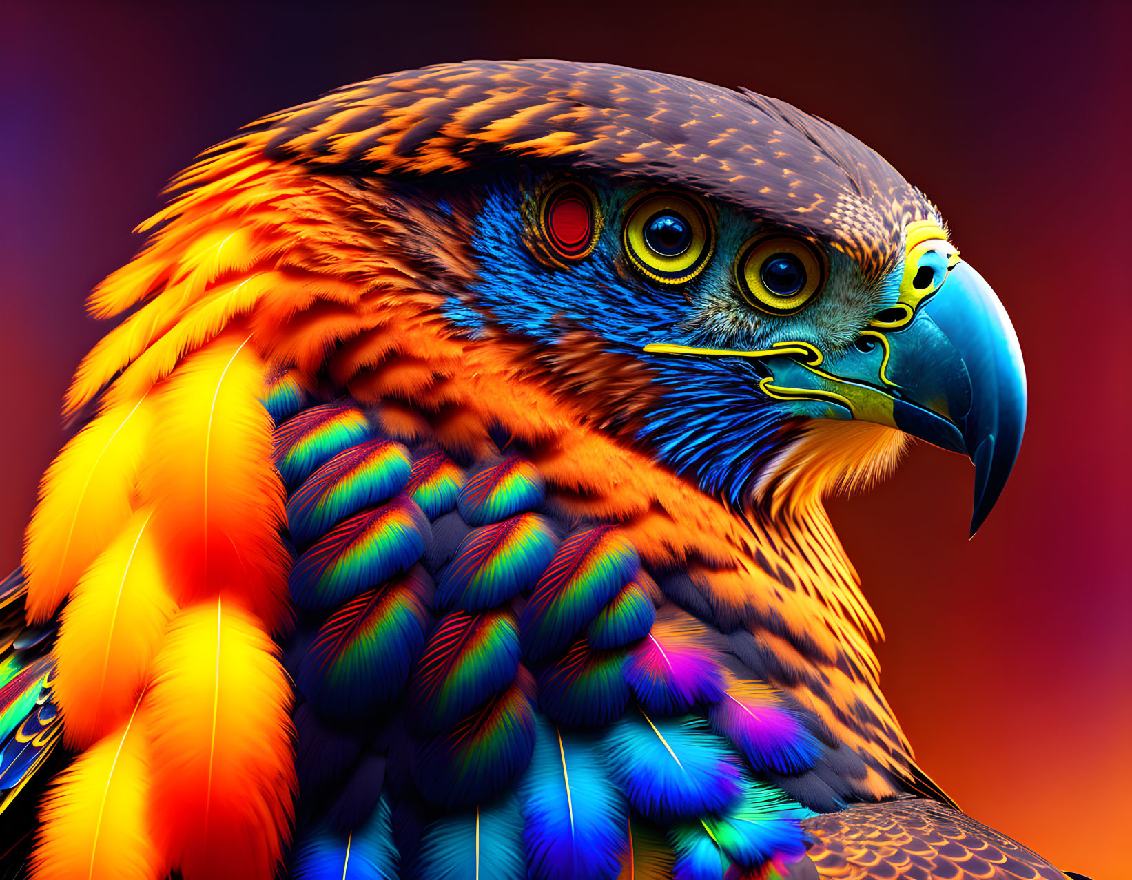 Colorful Eagle Artwork Against Fiery Background