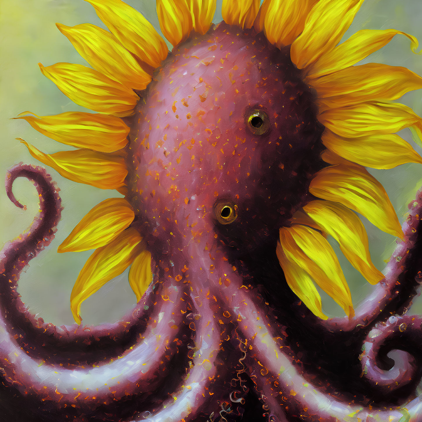 Octopus with Sunflower Petals: Whimsical Flora and Fauna Blend