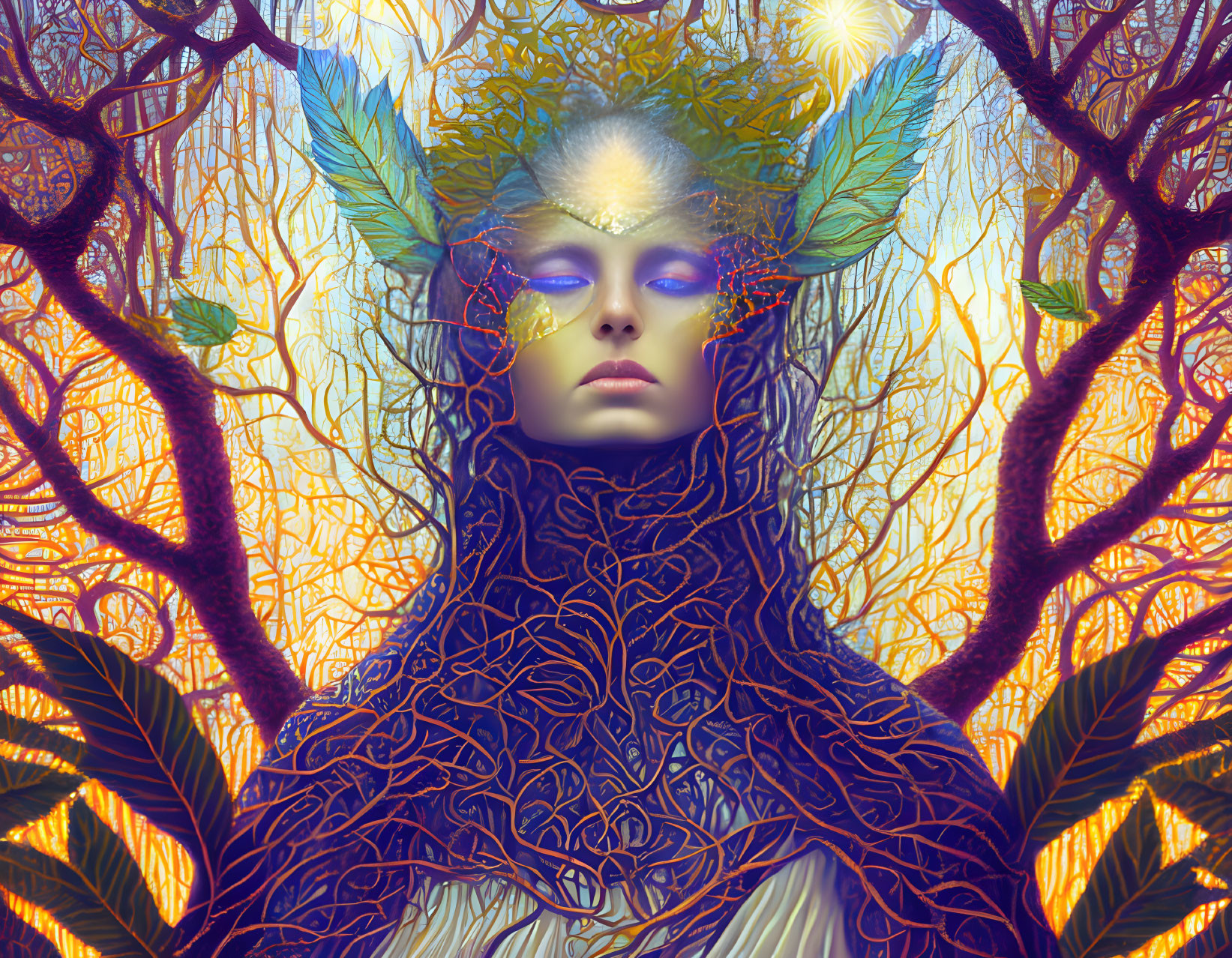 Elaborate Nature-Inspired Portrait with Vibrant Colors